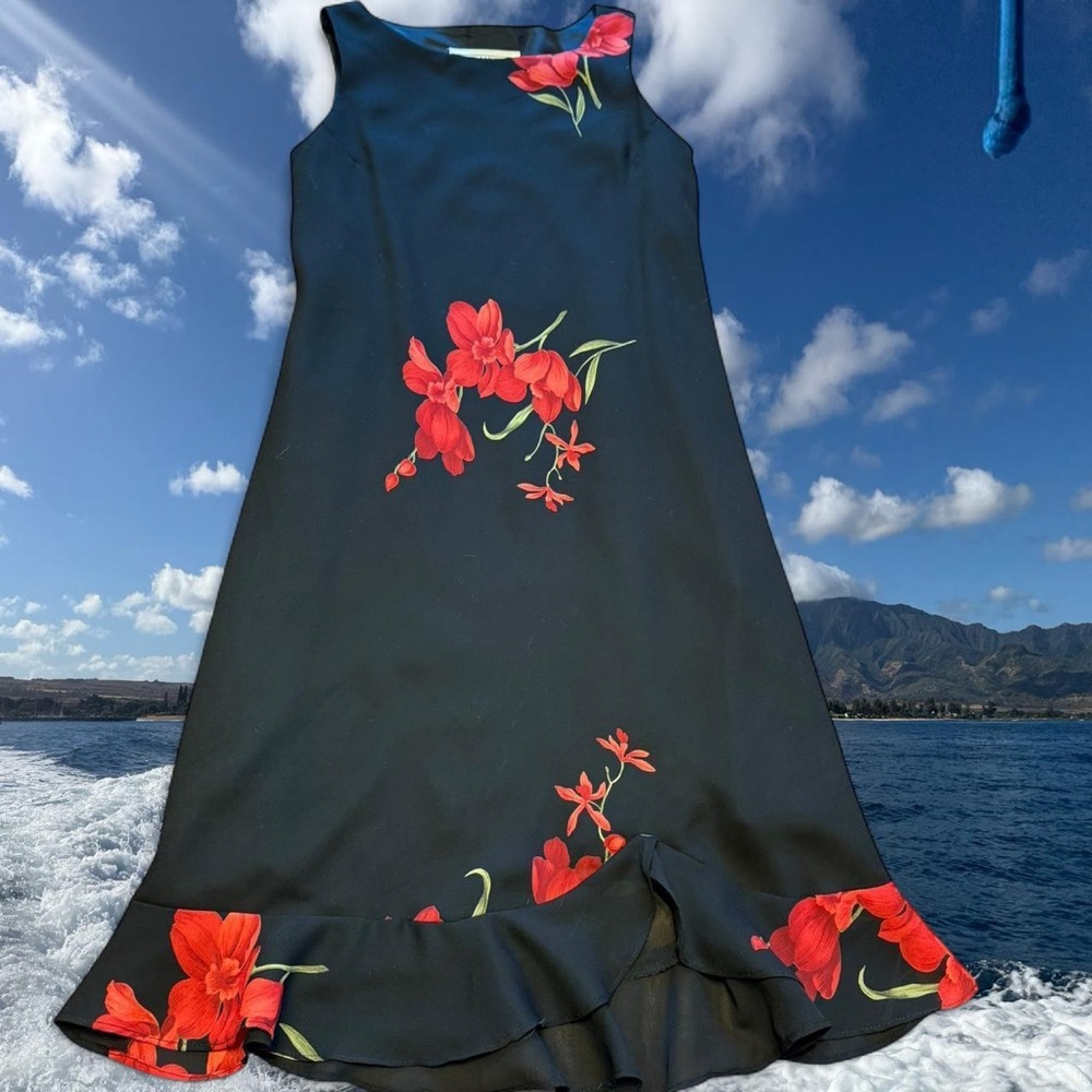 Jessica Howard Black Dress with Red Floral Accents